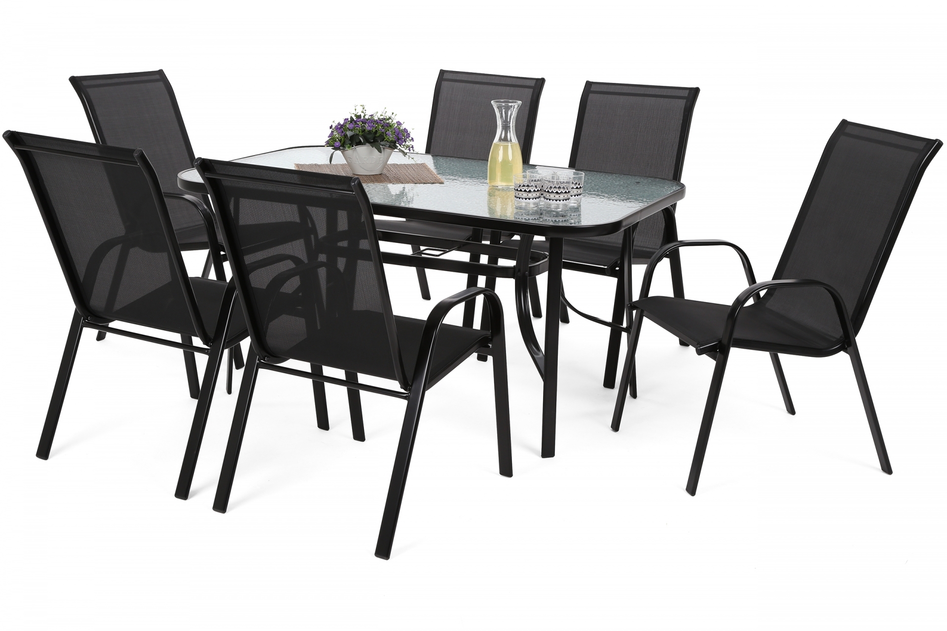 Meble ogrodowe metalowe Sevilla 145 cm Black / Black 6+1