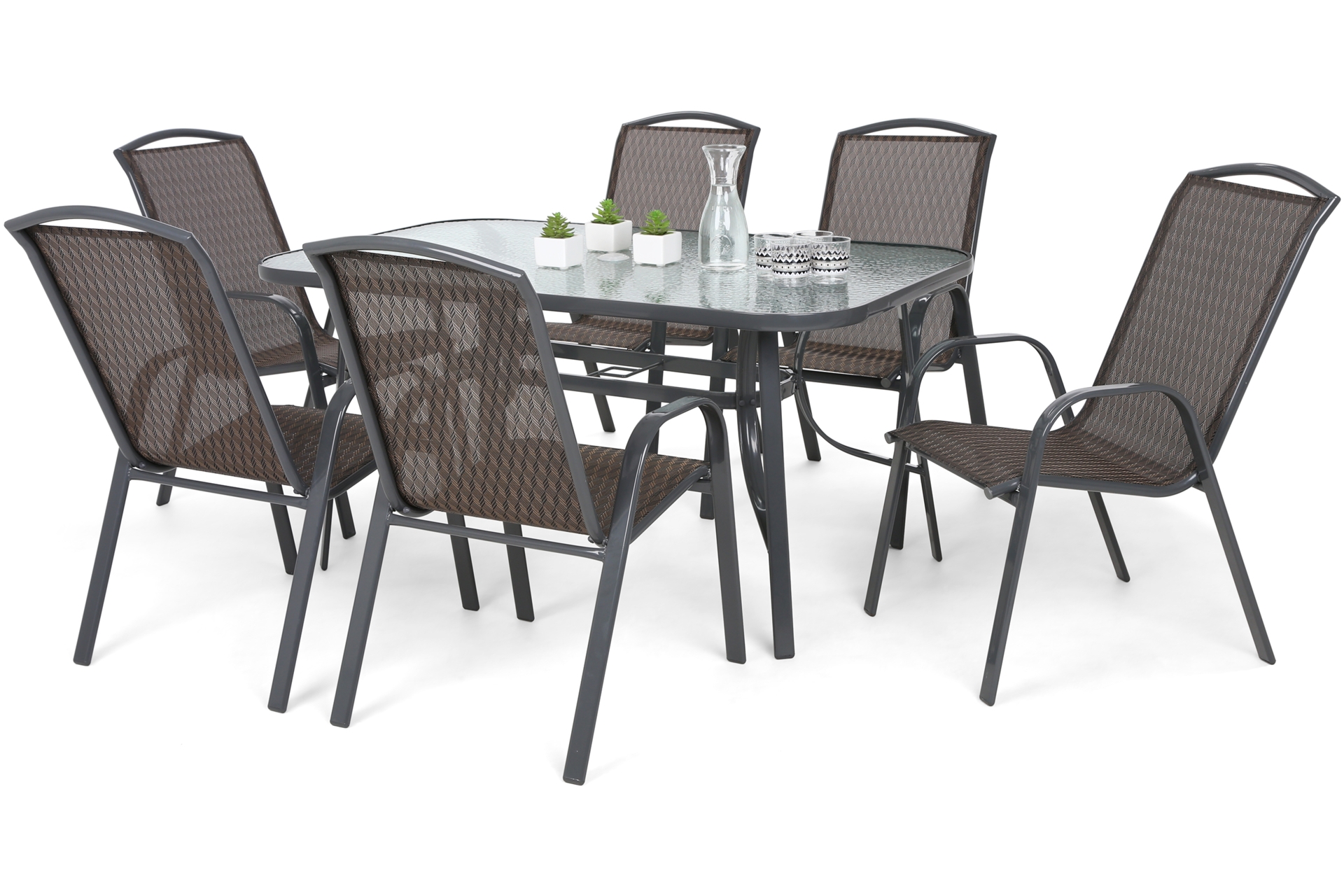 Meble ogrodowe metalowe Sevilla 145 cm Atlanta Grey / Brown Triangles 6+1