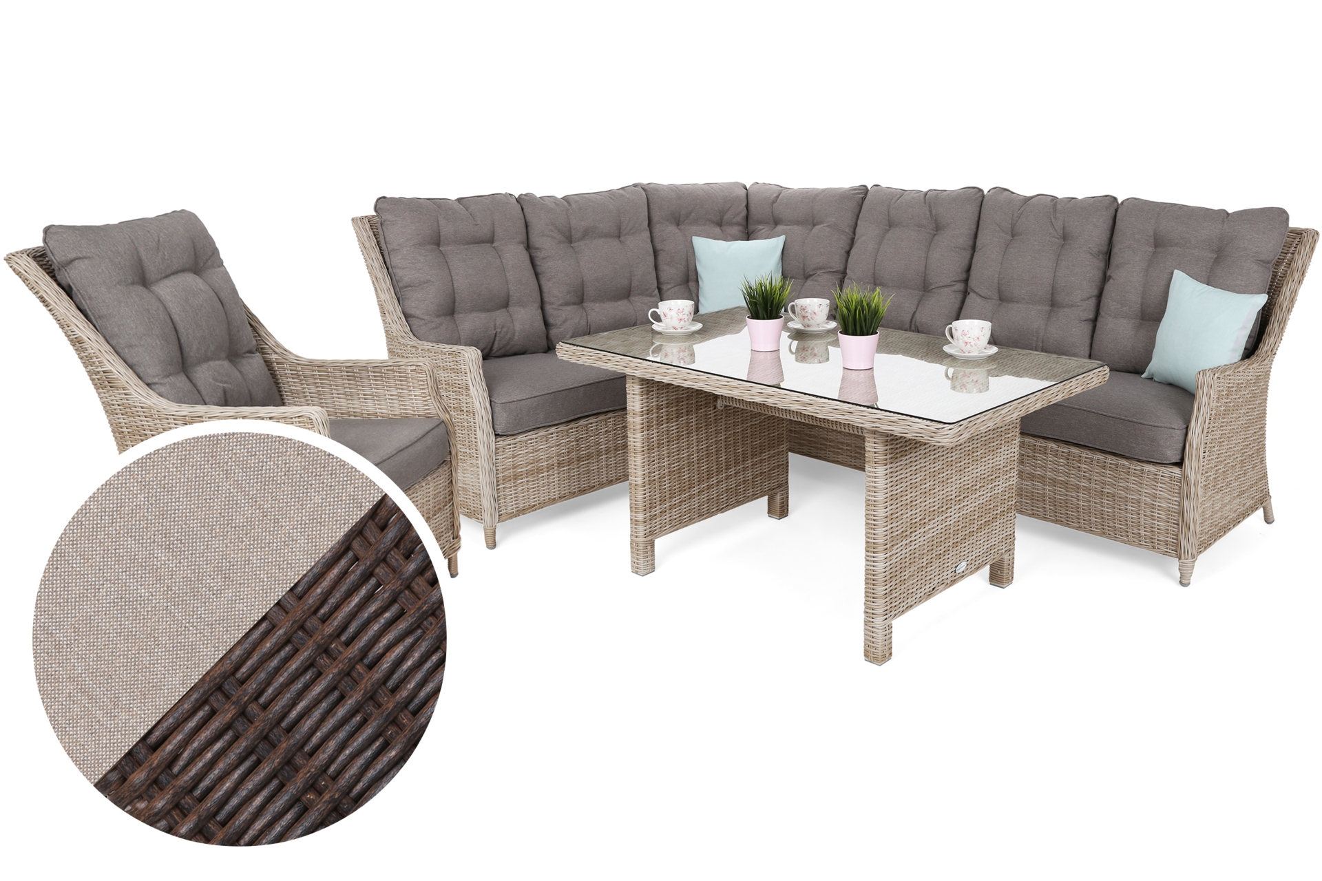 Narożny zestaw mebli ogrodowych lewy Alicante Brown Mat / Brown Melange