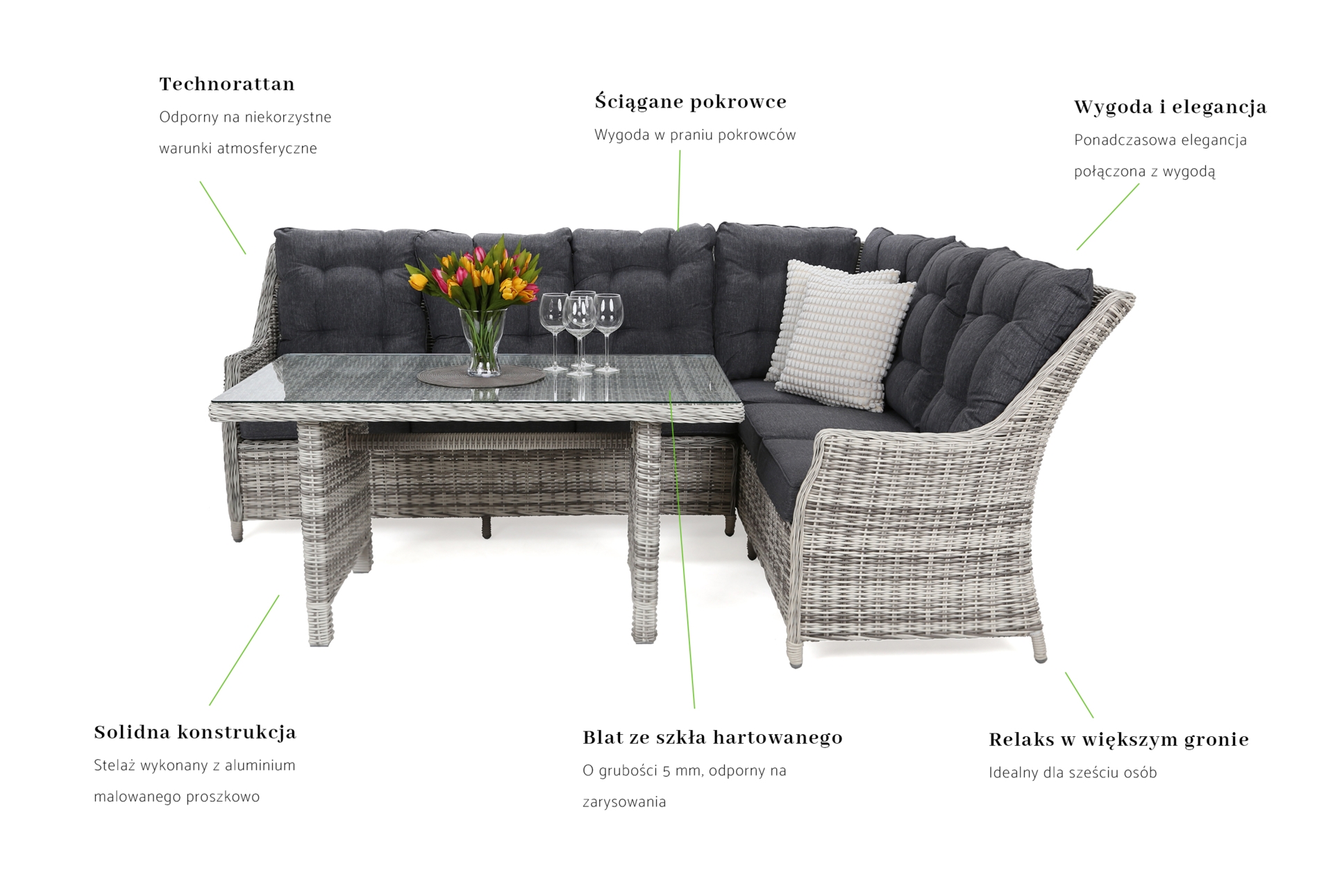 Narożnik technorattanowy prawy Alicante Light Grey / Grey Melange