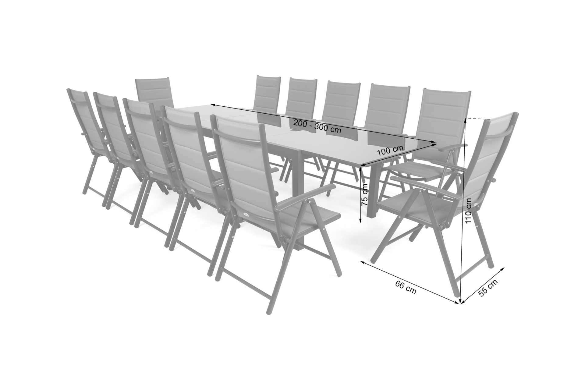 Meble ogrodowe aluminiowe Ontario 200+100 cm Grey / Light Grey Ibiza Grey / Window Grey 12+1