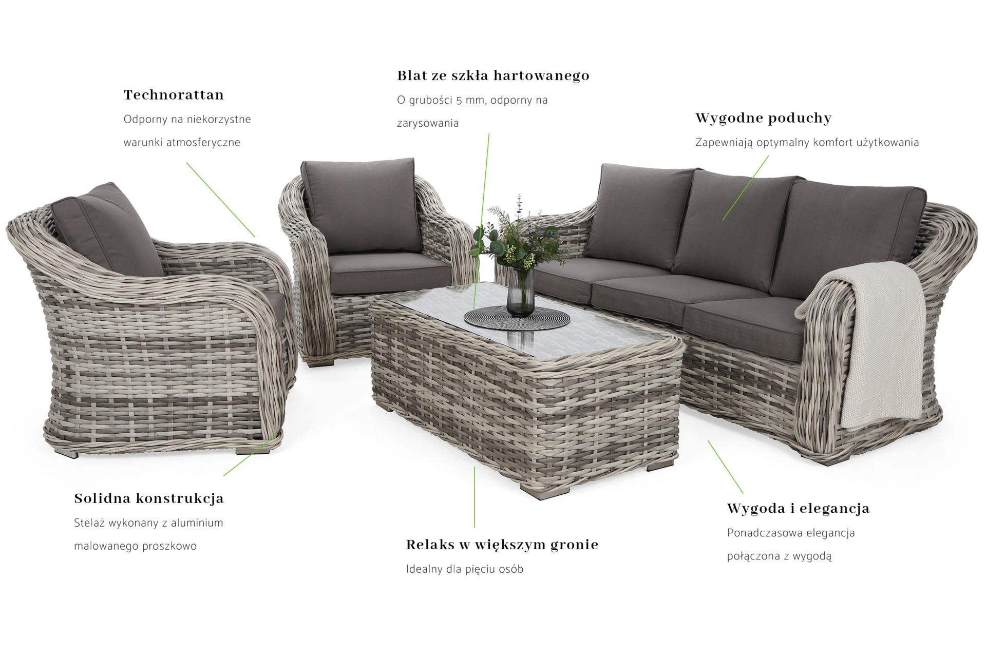 Meble ogrodowe technorattanowe Foggia Light Grey / Grey