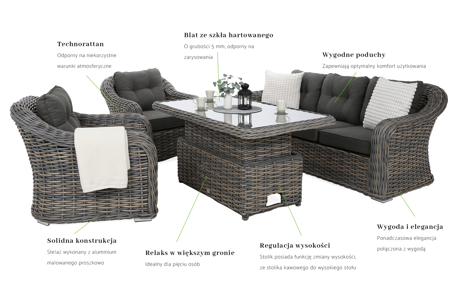 Meble ogrodowe technorattanowe Foggia Flex Silk Grey / Grey Melange