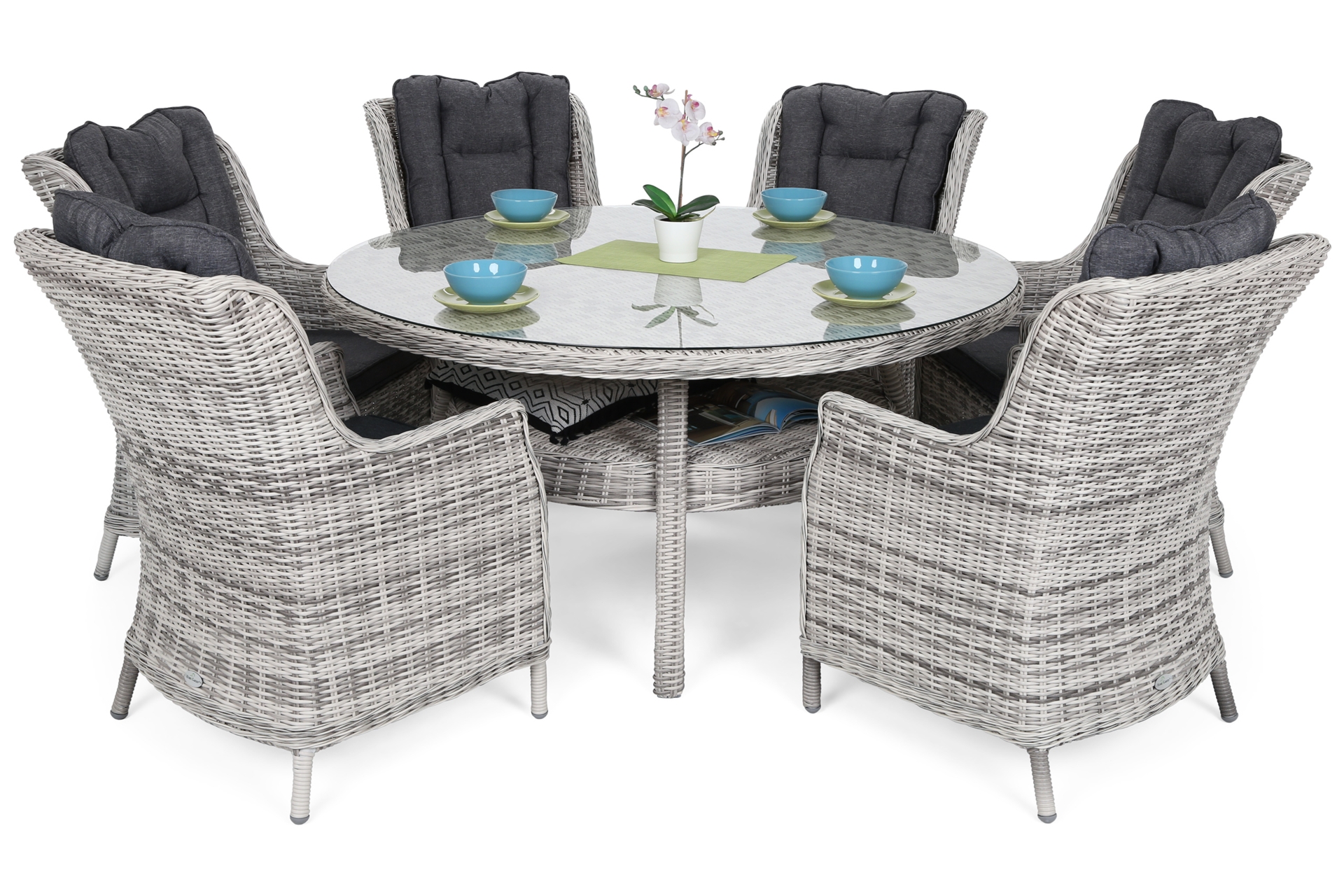 Meble ogrodowe technorattanowe Bristol Round Elegant 150 cm Light Grey / Grey Melange 6+1