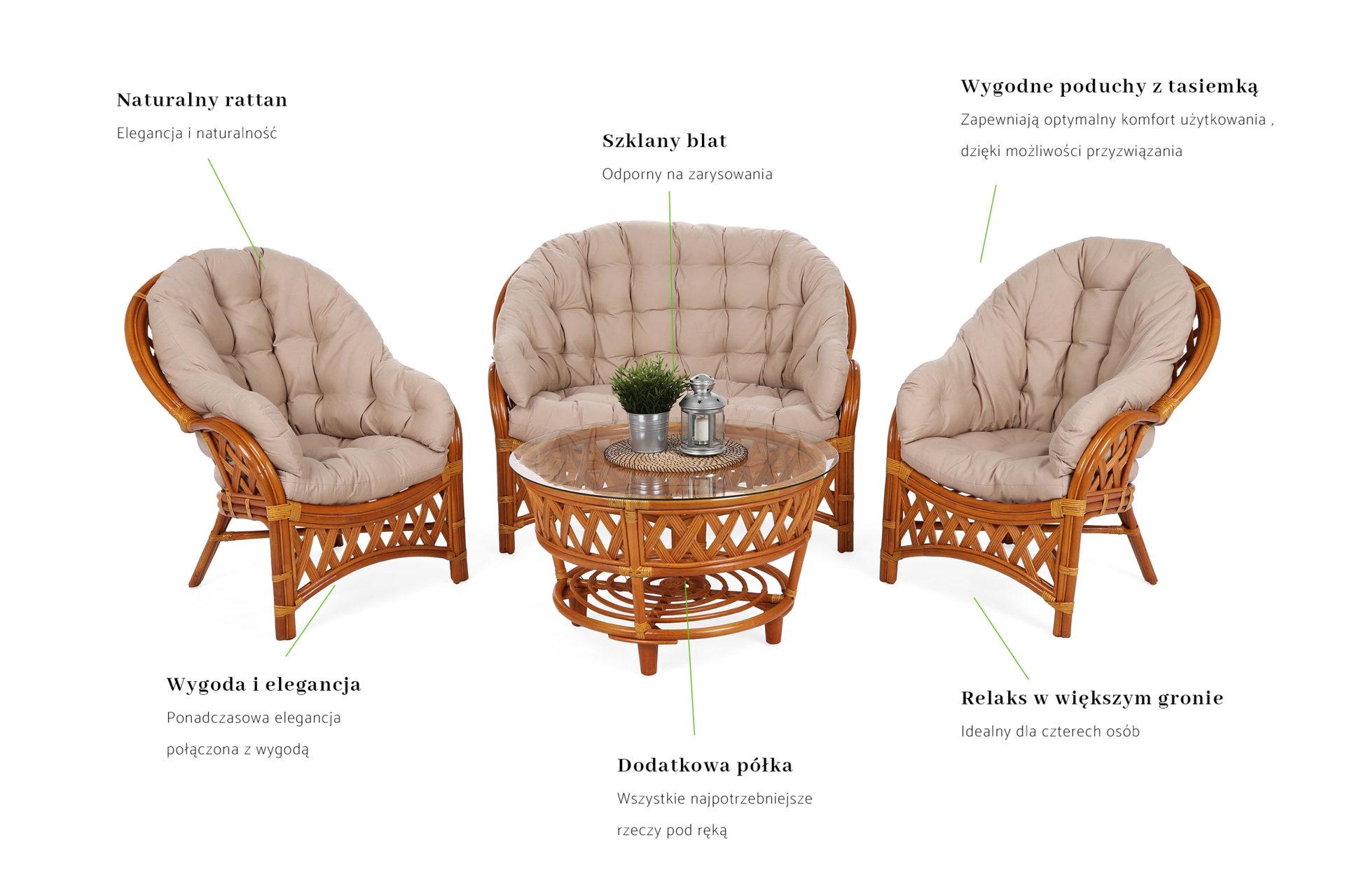 Meble ogrodowe rattanowe Diego Orange / Latte 3+1
