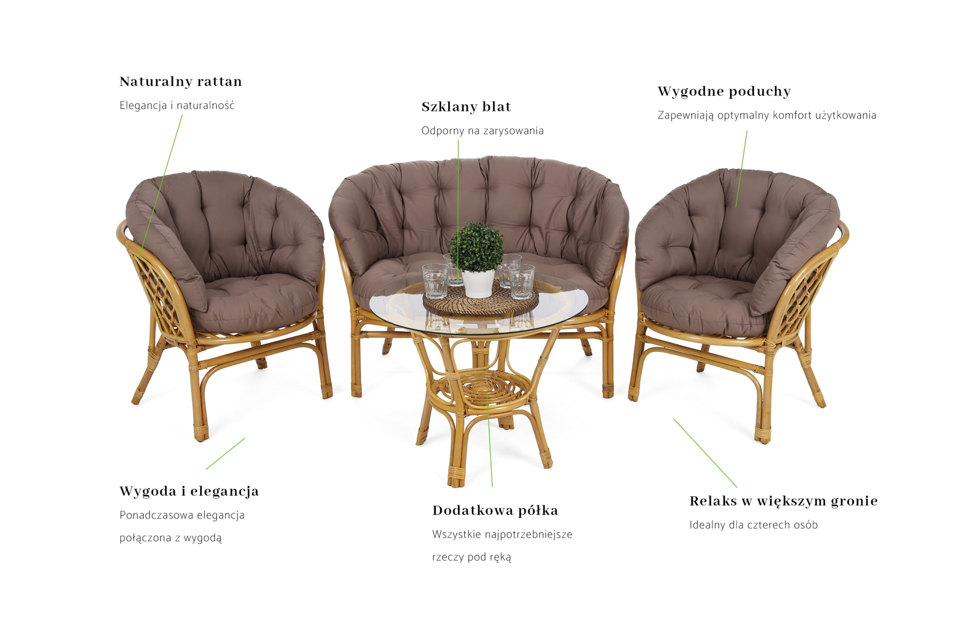 Meble ogrodowe rattanowe Bahama Honey / Cappuccino 3+1