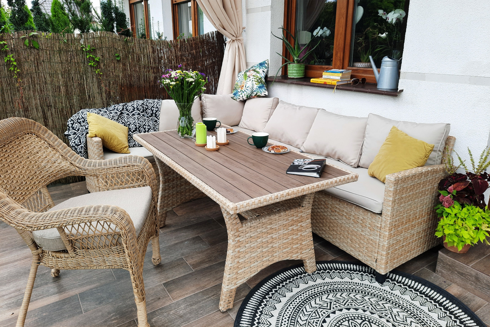 Narożne meble ogrodowe technorattanowe Lagos Beige / Ecru
