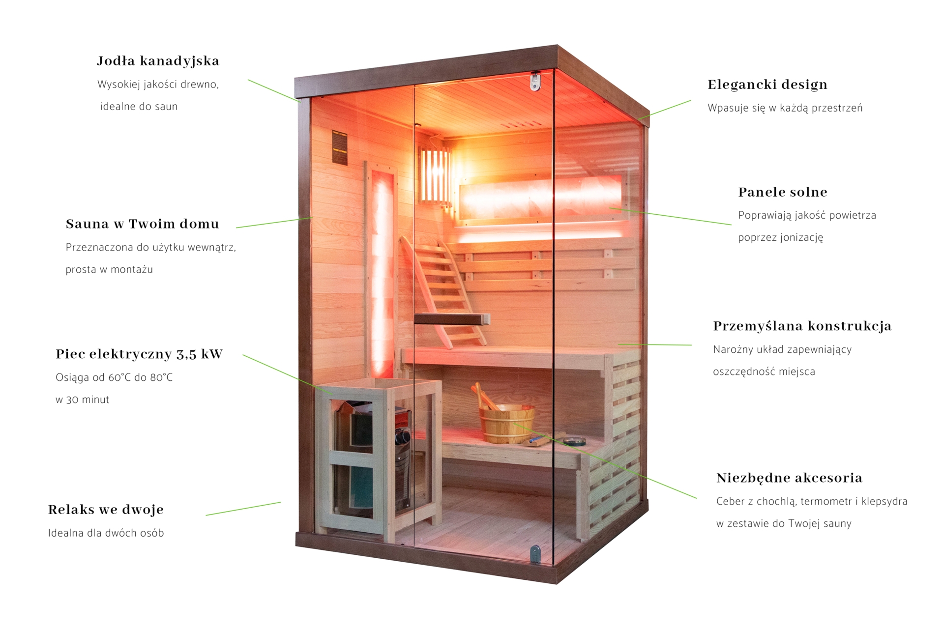 Sauna fińska narożna Nordum Pure 2-osobowa brązowa