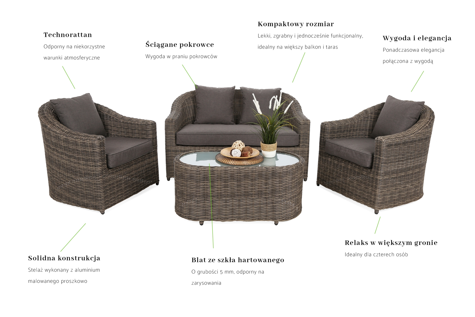 Meble ogrodowe technorattanowe Modena Silk Grey / Melange