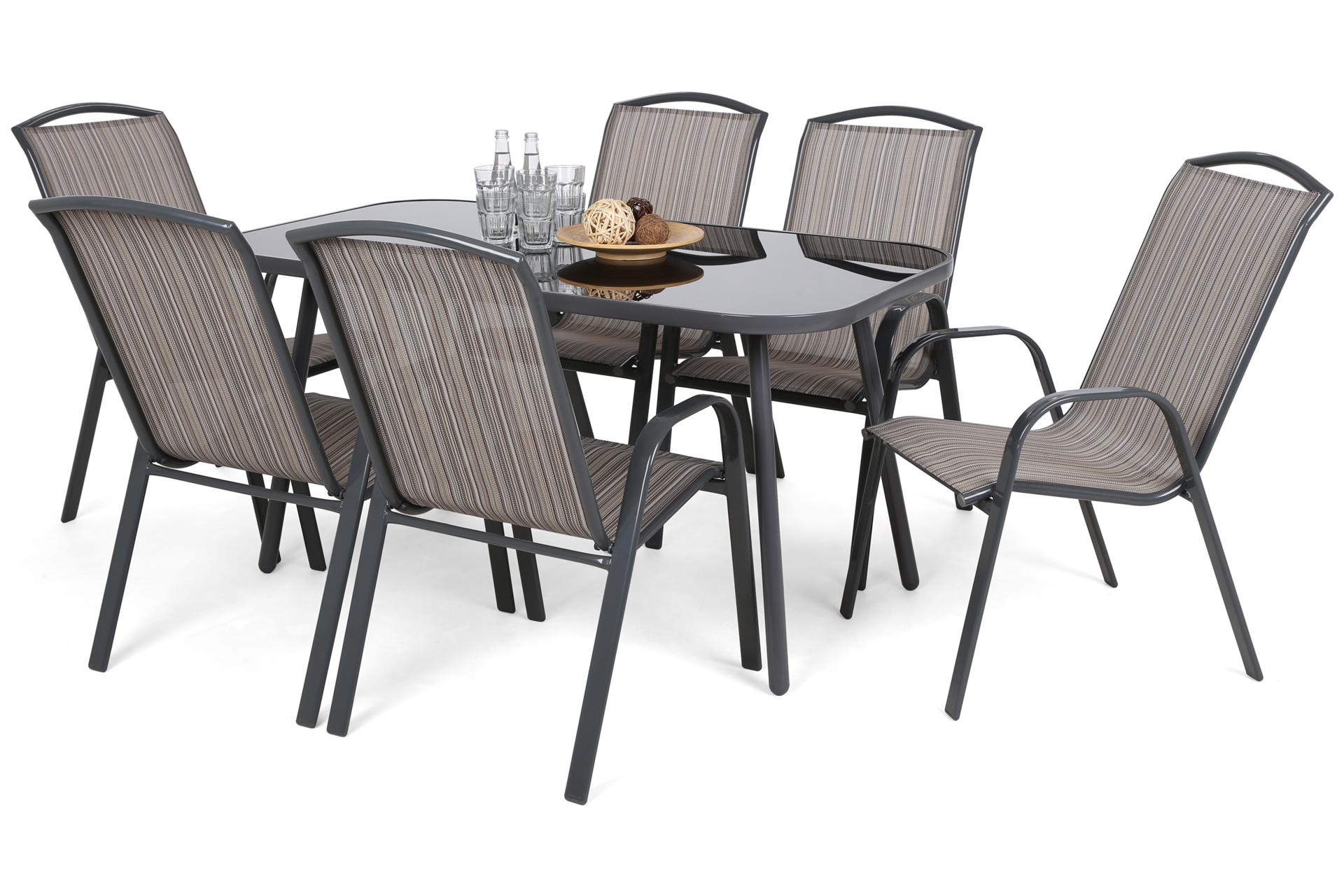 Meble ogrodowe metalowe Casablanca 145 cm Atlanta Grey / Beige Striped 6+1