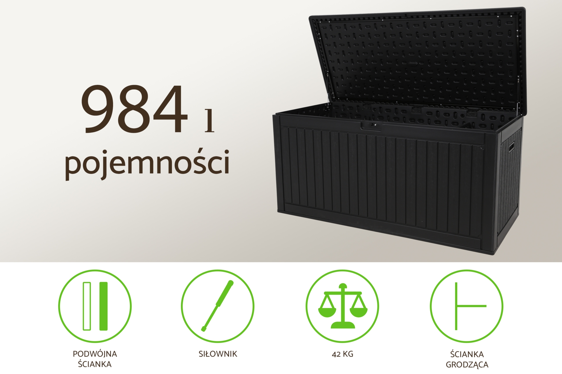 Skrzynia ogrodowa wzmocniona Orebro 984 l Black