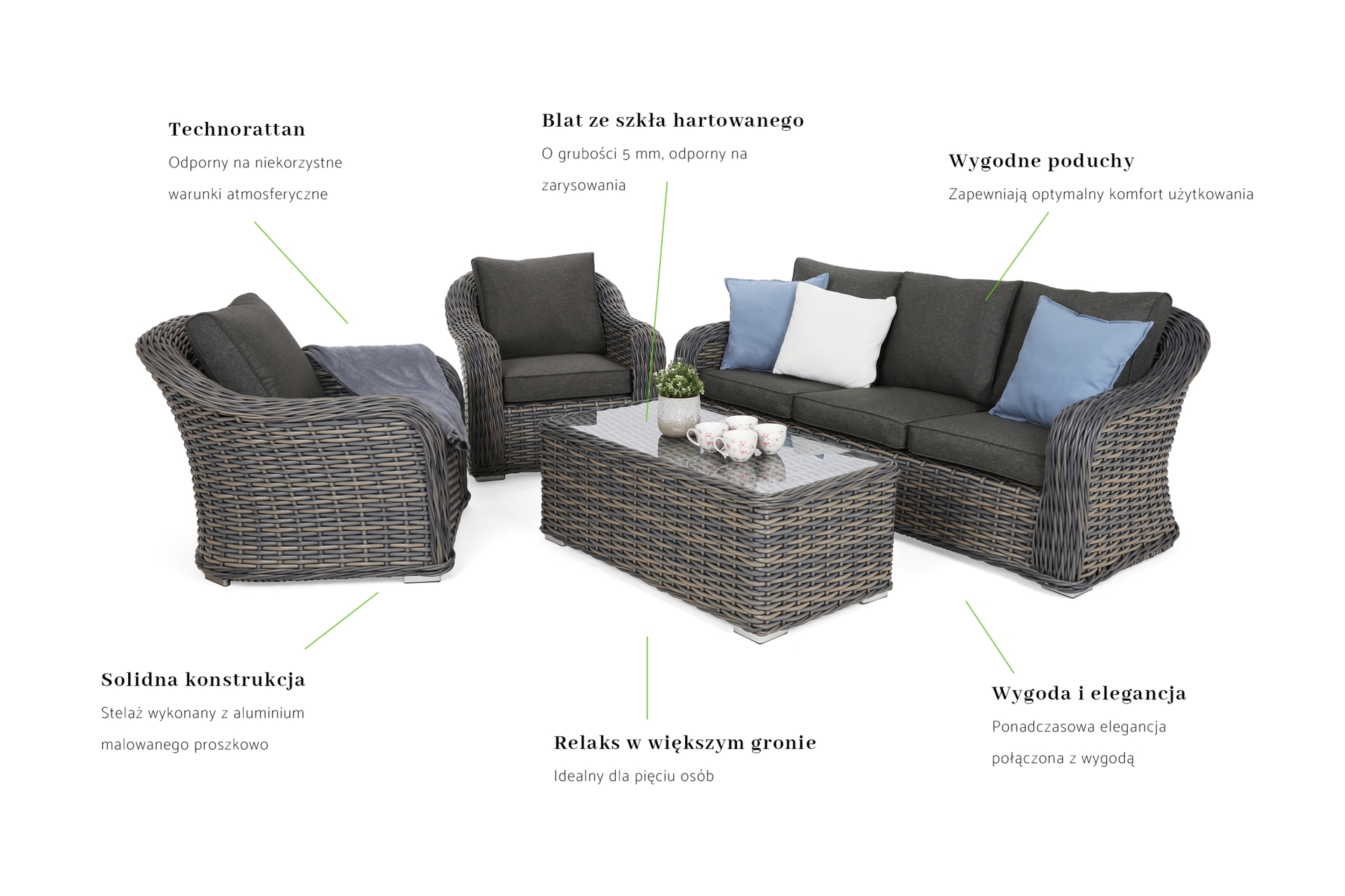 Meble ogrodowe technorattanowe Foggia Silk Grey / Grey Melange