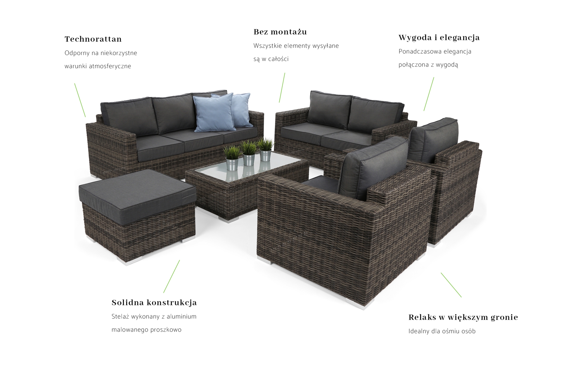 Meble ogrodowe technorattanowe Perugia Olive / Grey