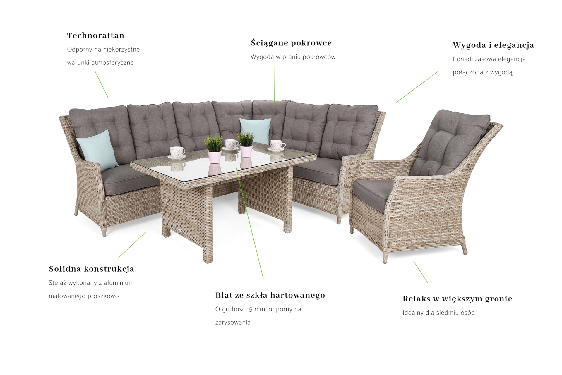 Narożny zestaw mebli ogrodowych prawy Alicante Beige / Beige Melange