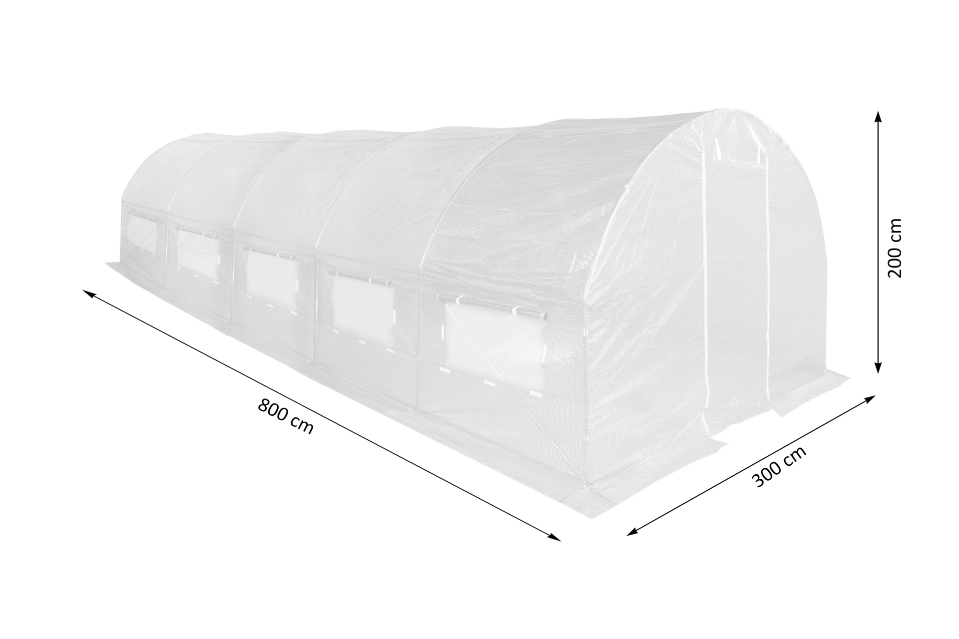 Tunel foliowy 300 x 800 cm (24 m²) stelaż + folia niebieska
