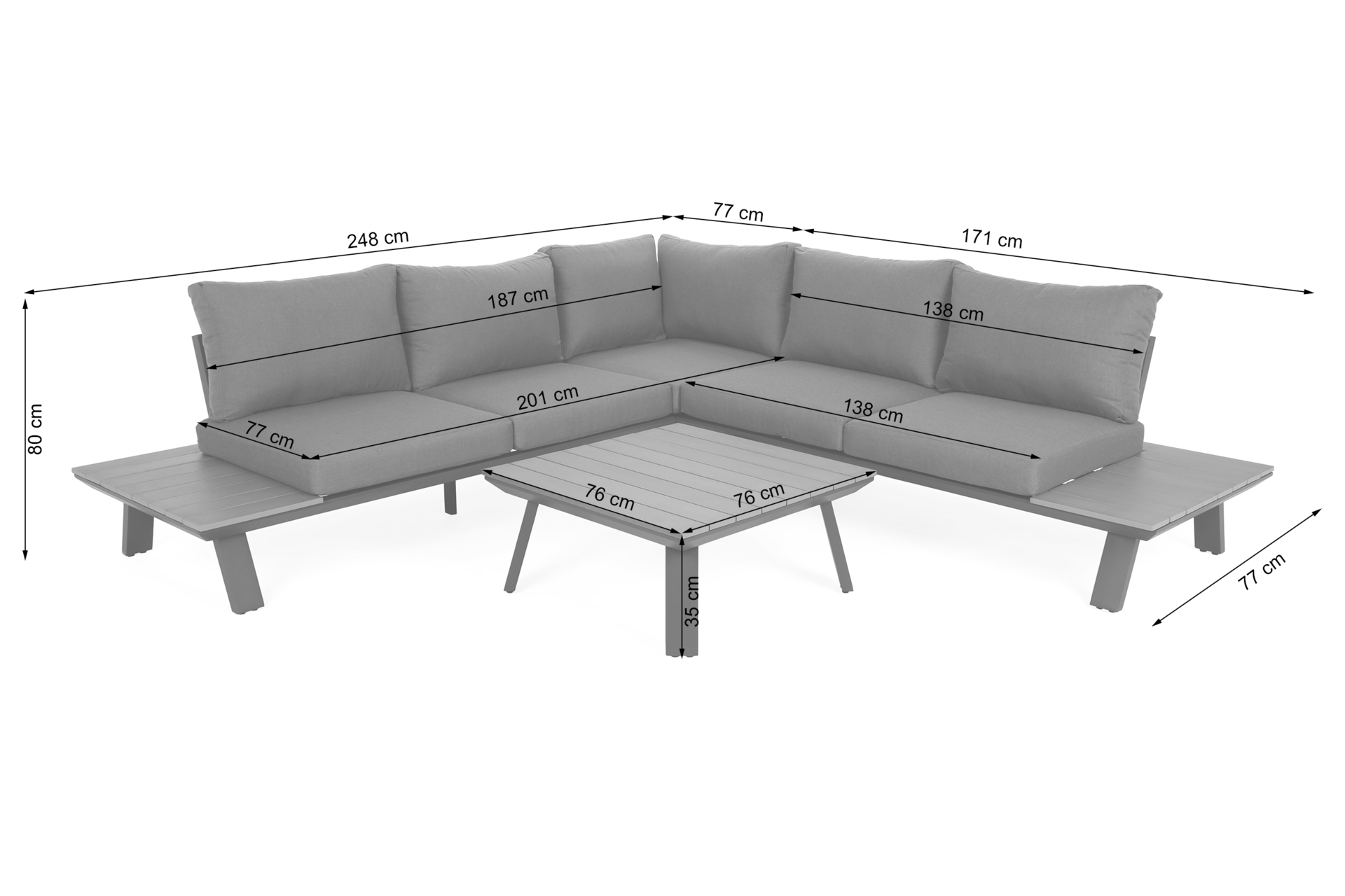 Narożnik ogrodowy aluminiowy Monako Dark Grey / Grey