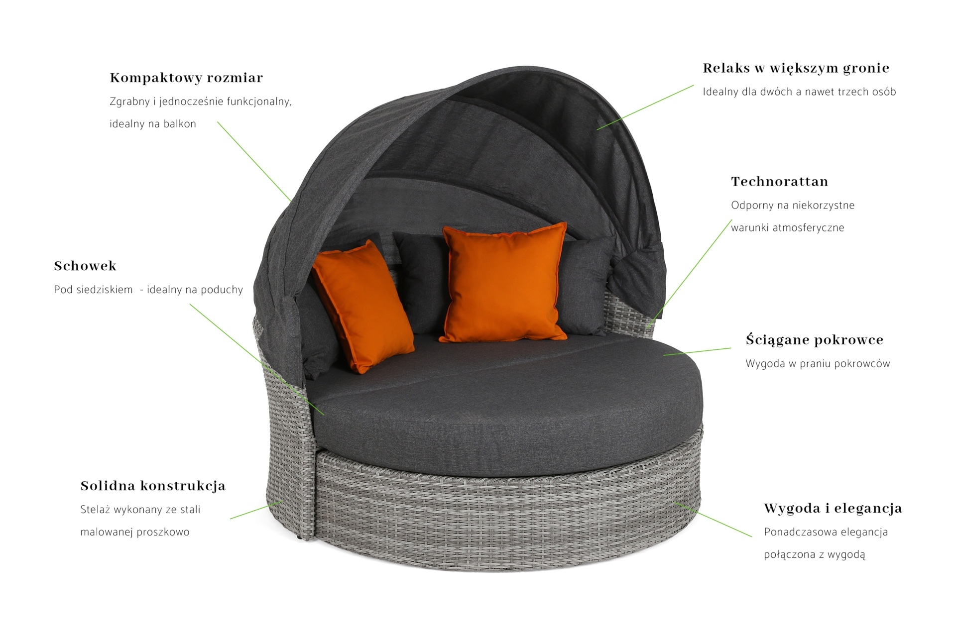 Sofa ogrodowa z baldachimem Sydney Light Grey / Grey Melange