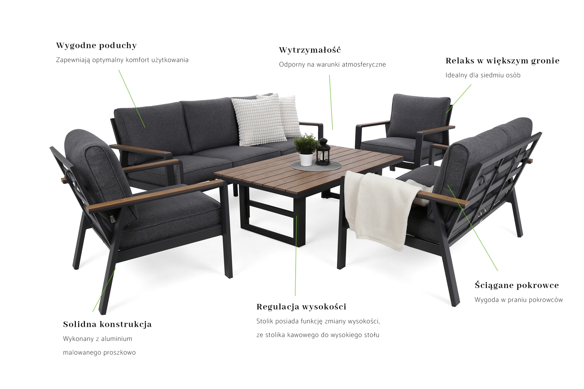 Zestaw mebli aluminiowych Turyn Dark Grey / Grey Melange