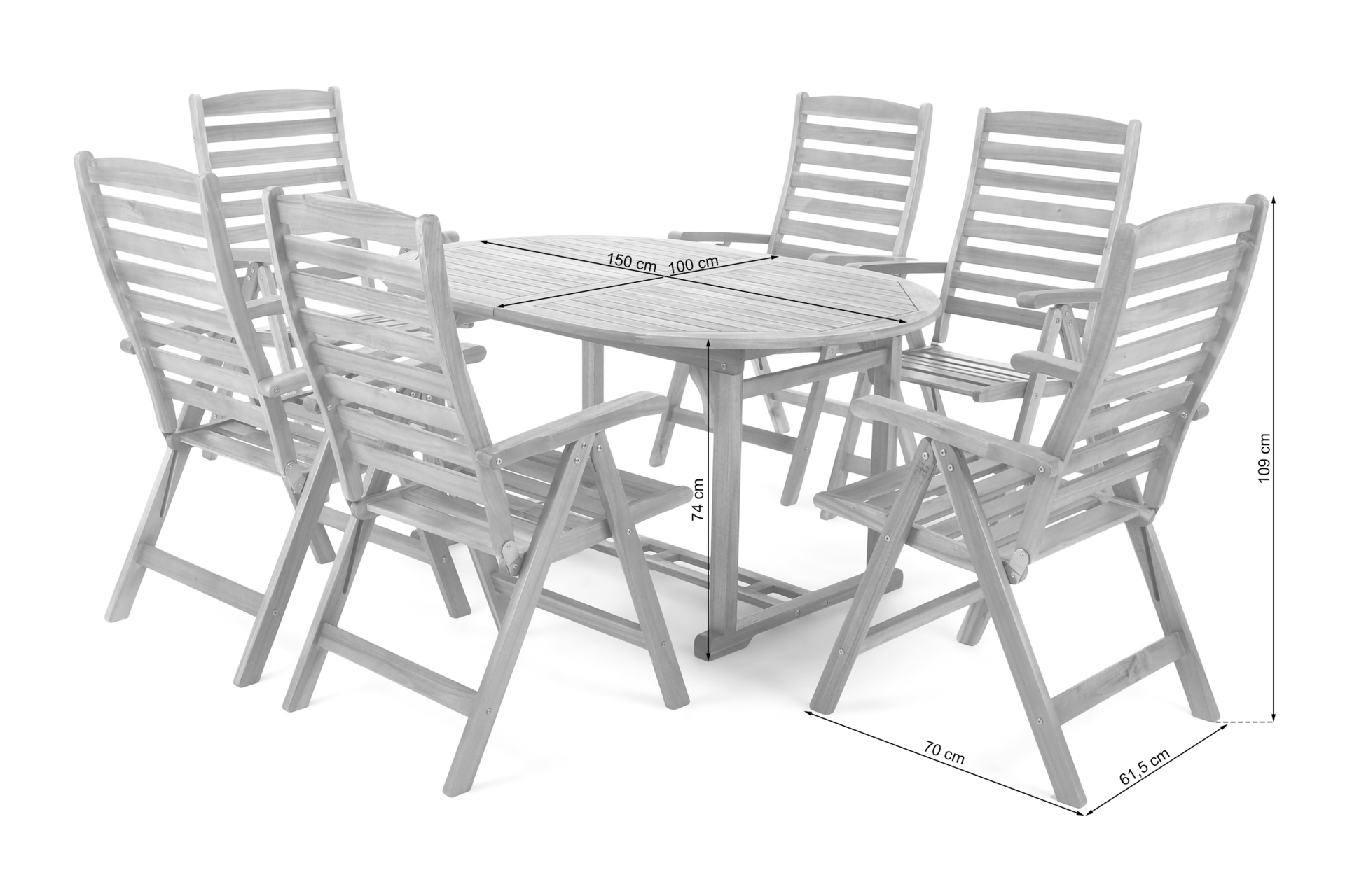 Meble ogrodowe drewniane Akacja Oval 150+50 cm 6+1