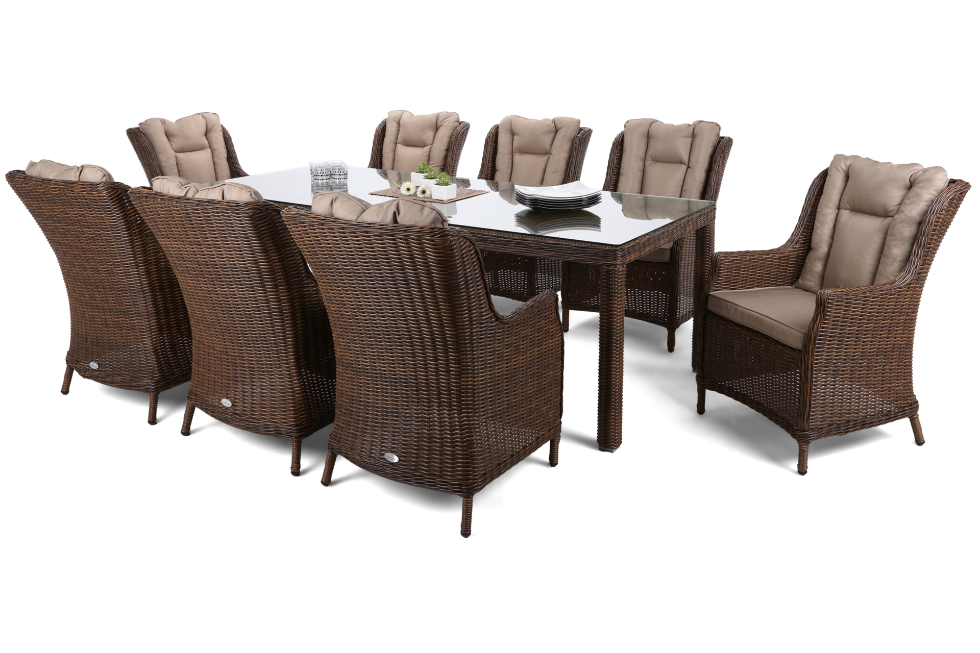 Meble ogrodowe technorattanowe Bristol 230 cm Brown / Brown Melange 8+1