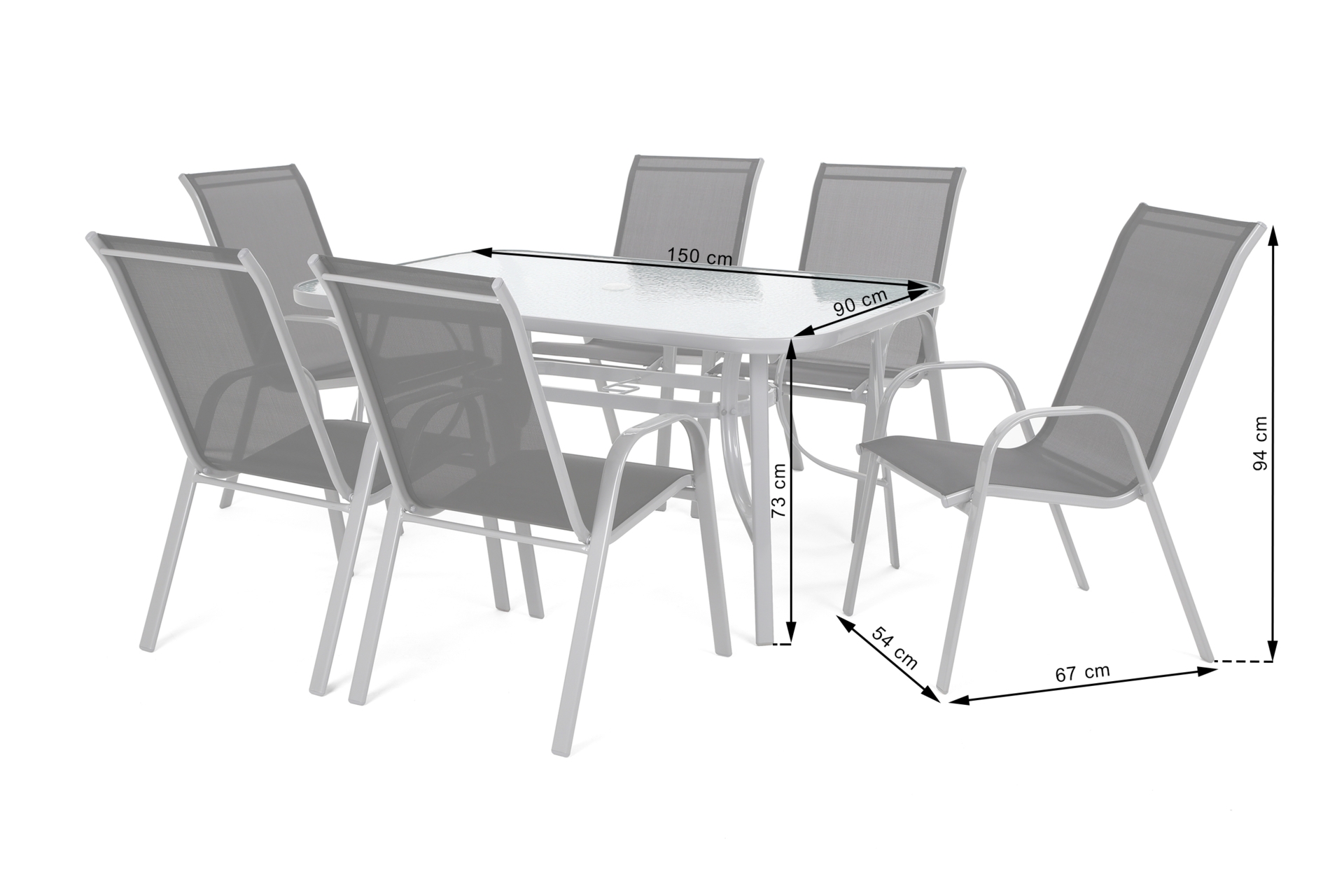 Meble ogrodowe metalowe Sevilla 150 cm Silver / Taupe 6+1