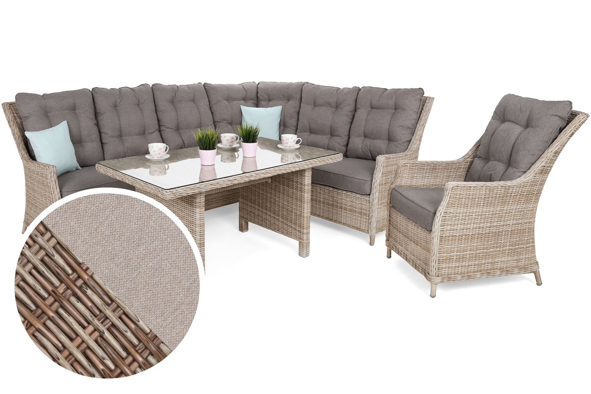 Narożny zestaw mebli ogrodowych prawy Alicante Ginger / Brown Melange