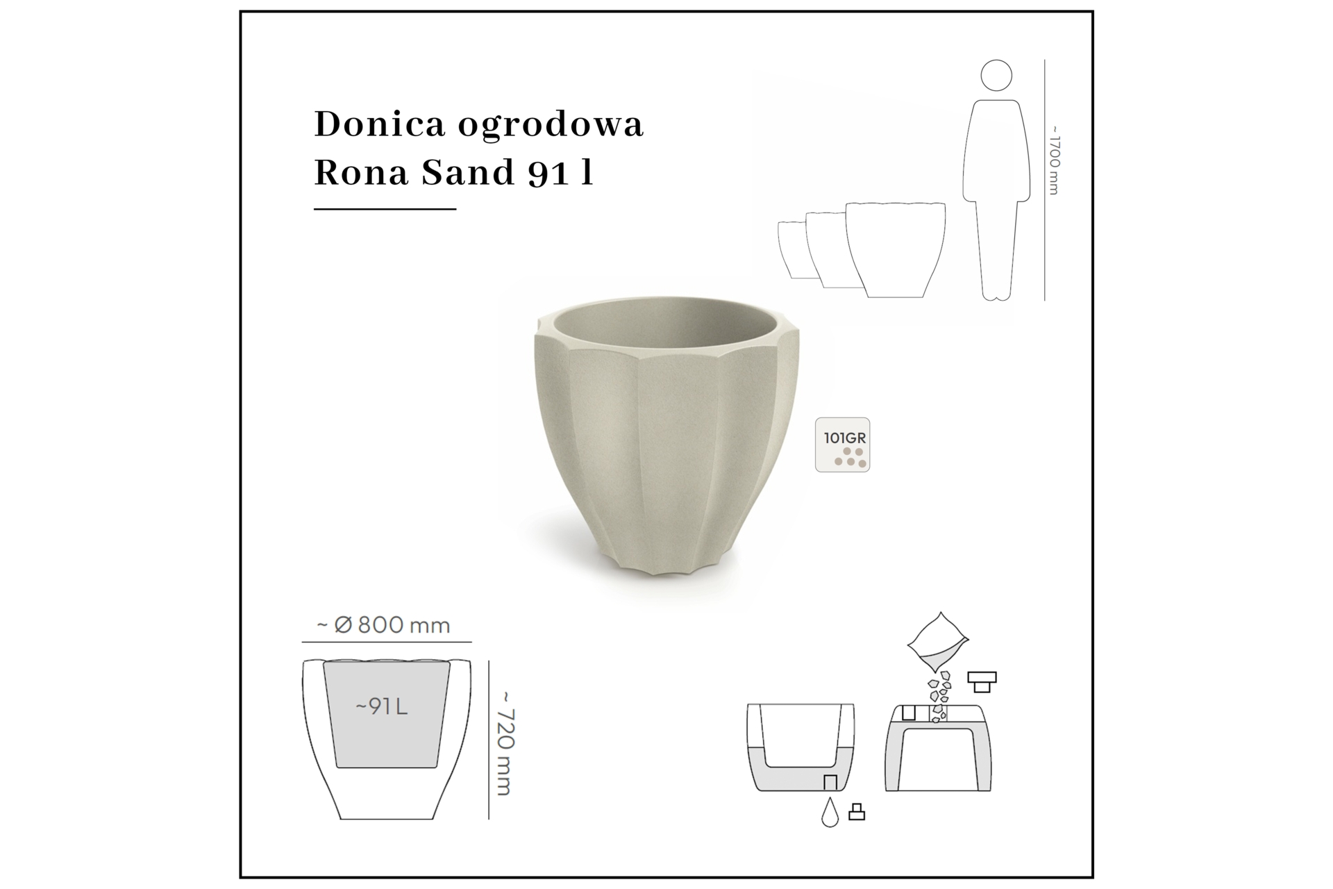 Donica ogrodowa Prosperplast Rona Sand 91 l