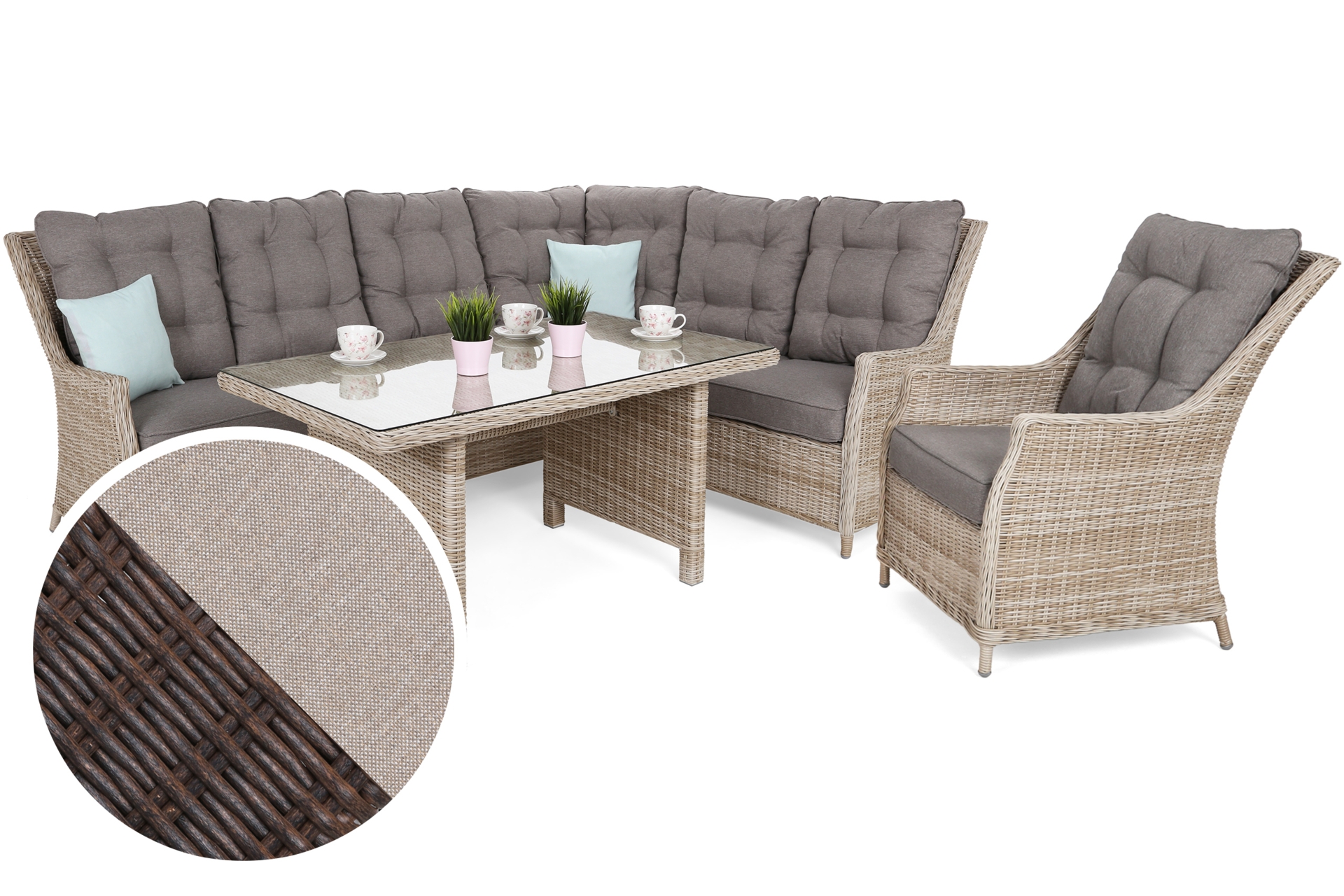 Narożny zestaw mebli ogrodowych prawy Alicante Brown Mat / Brown Melange