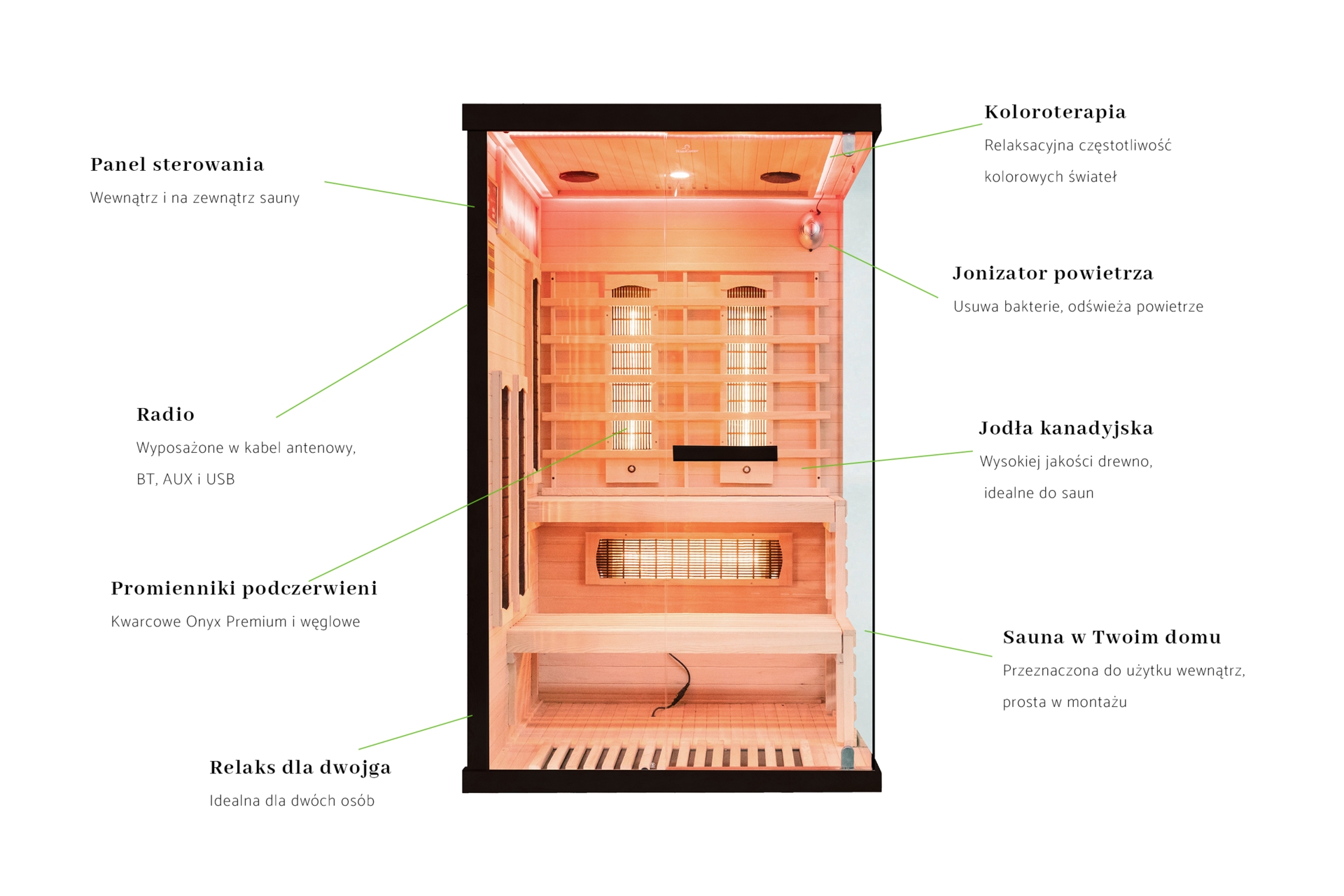 Sauna infrared narożna EP2CR Black z koloroterapią