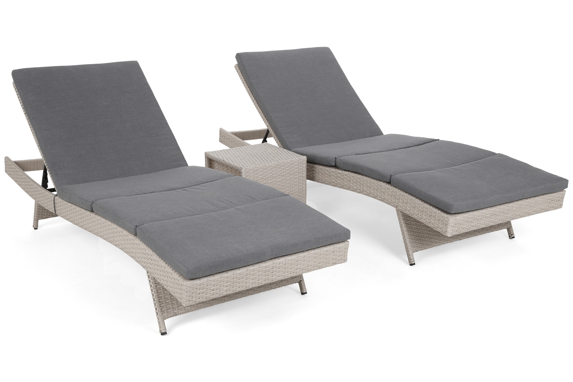 Zestaw leżaków ogrodowych z technorattanu Bora Bora White / Grey ze stolikiem