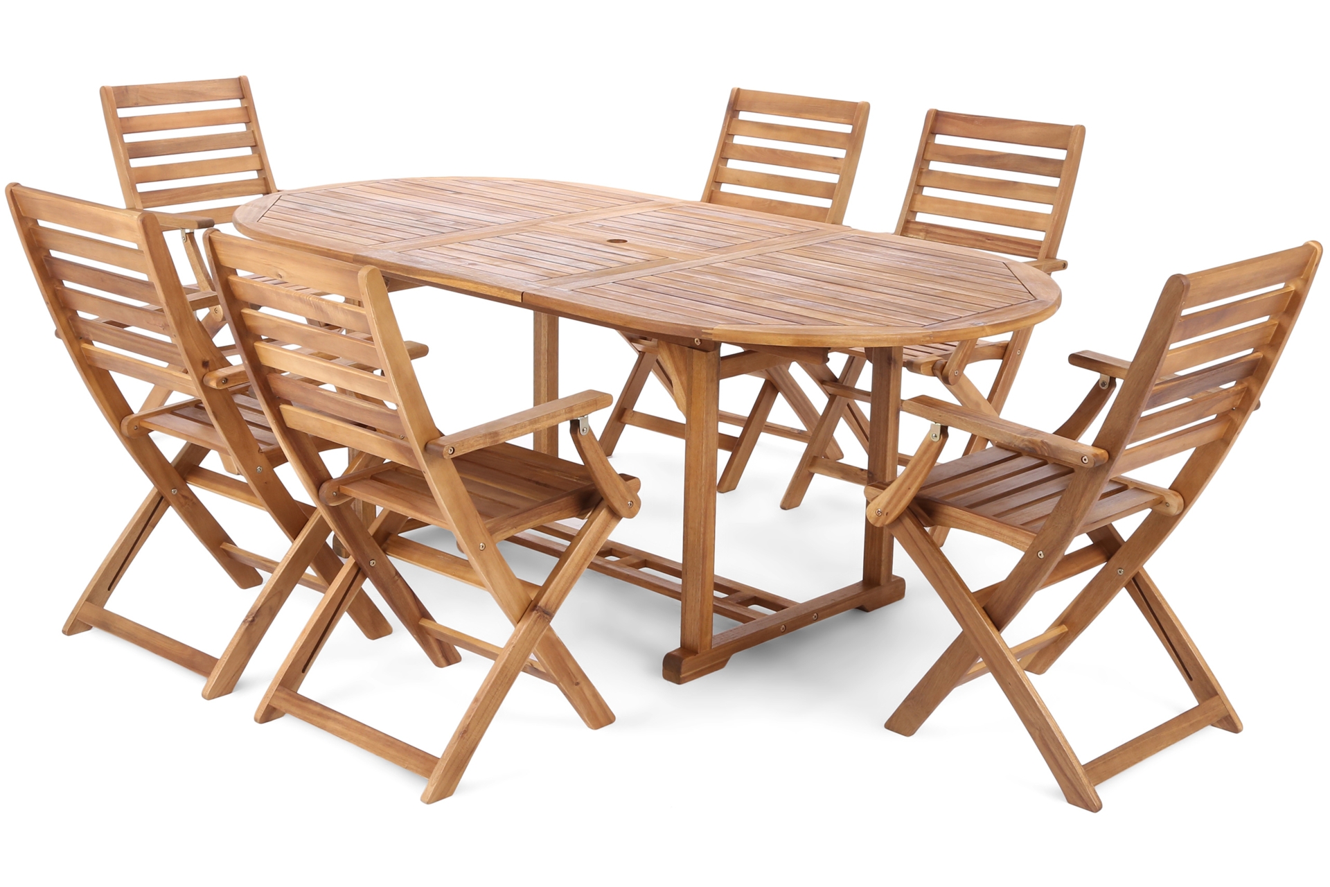 Meble ogrodowe drewniane Akacja Oval Cross 150+50 cm 6+1