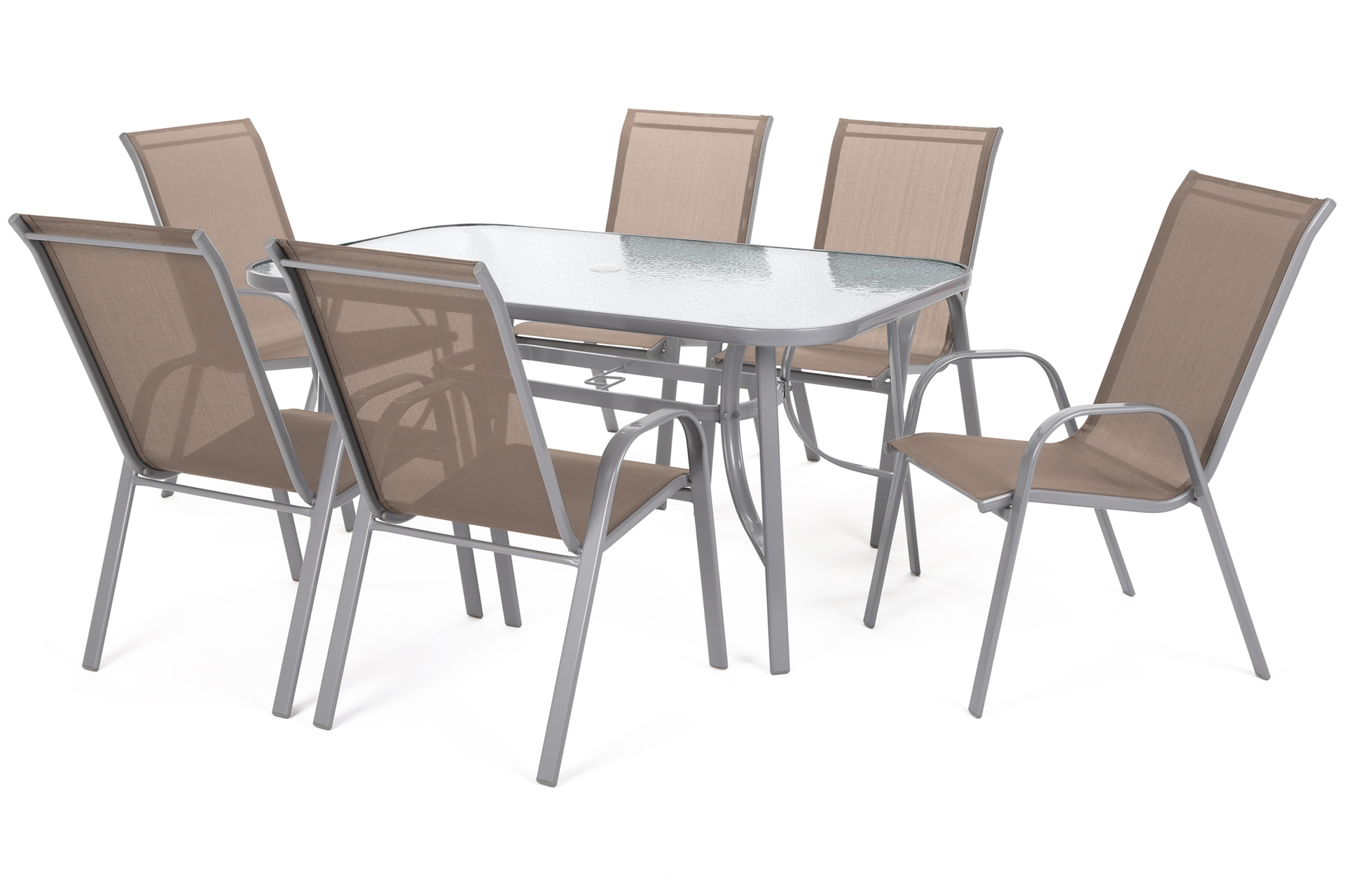 Meble ogrodowe metalowe Sevilla 150 cm Silver / Taupe 6+1