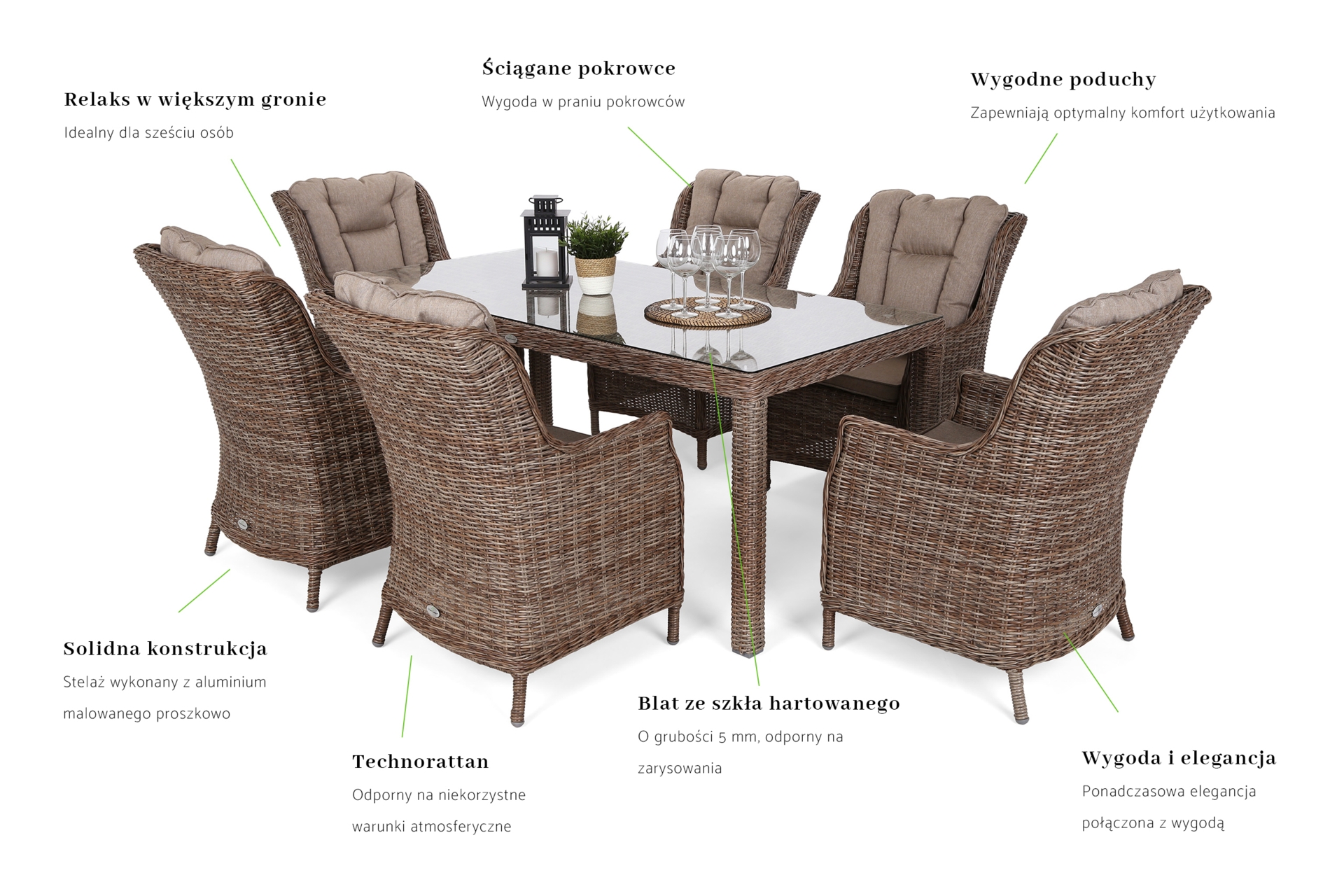 Meble ogrodowe technorattanowe Bristol 180 cm Ginger / Brown Melange 6+1