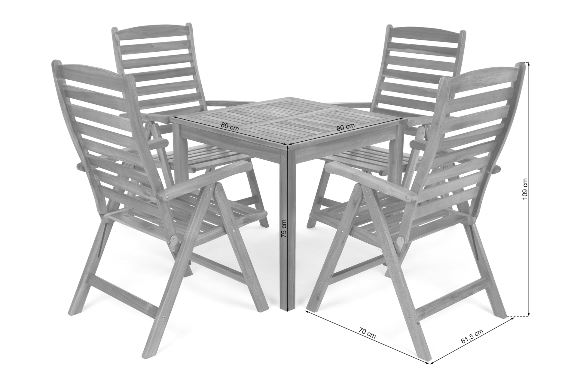 Meble ogrodowe drewniane Akacja Square 80 cm 4+1