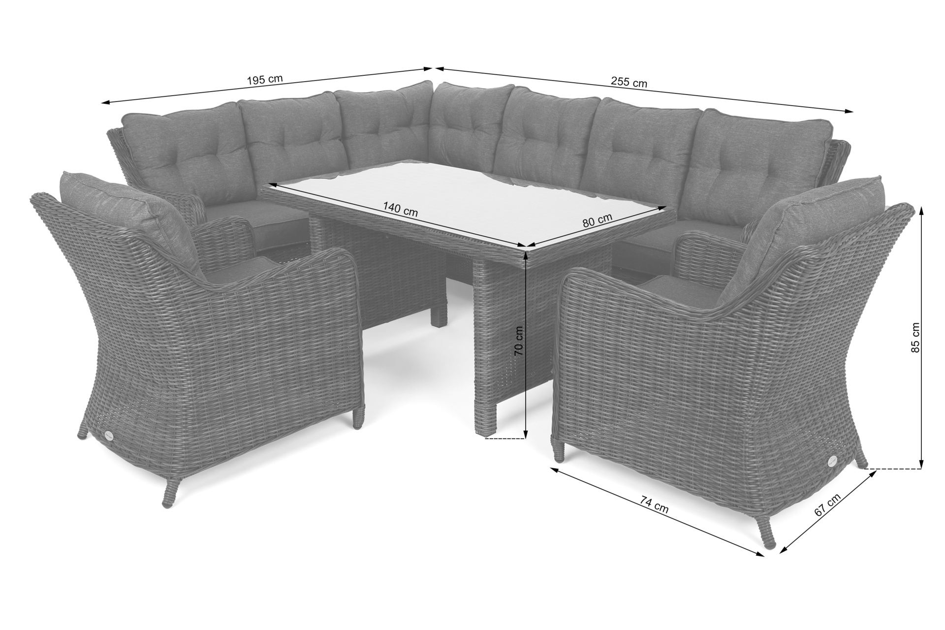 Narożny zestaw mebli ogrodowych lewy California Light Grey / Grey Melange