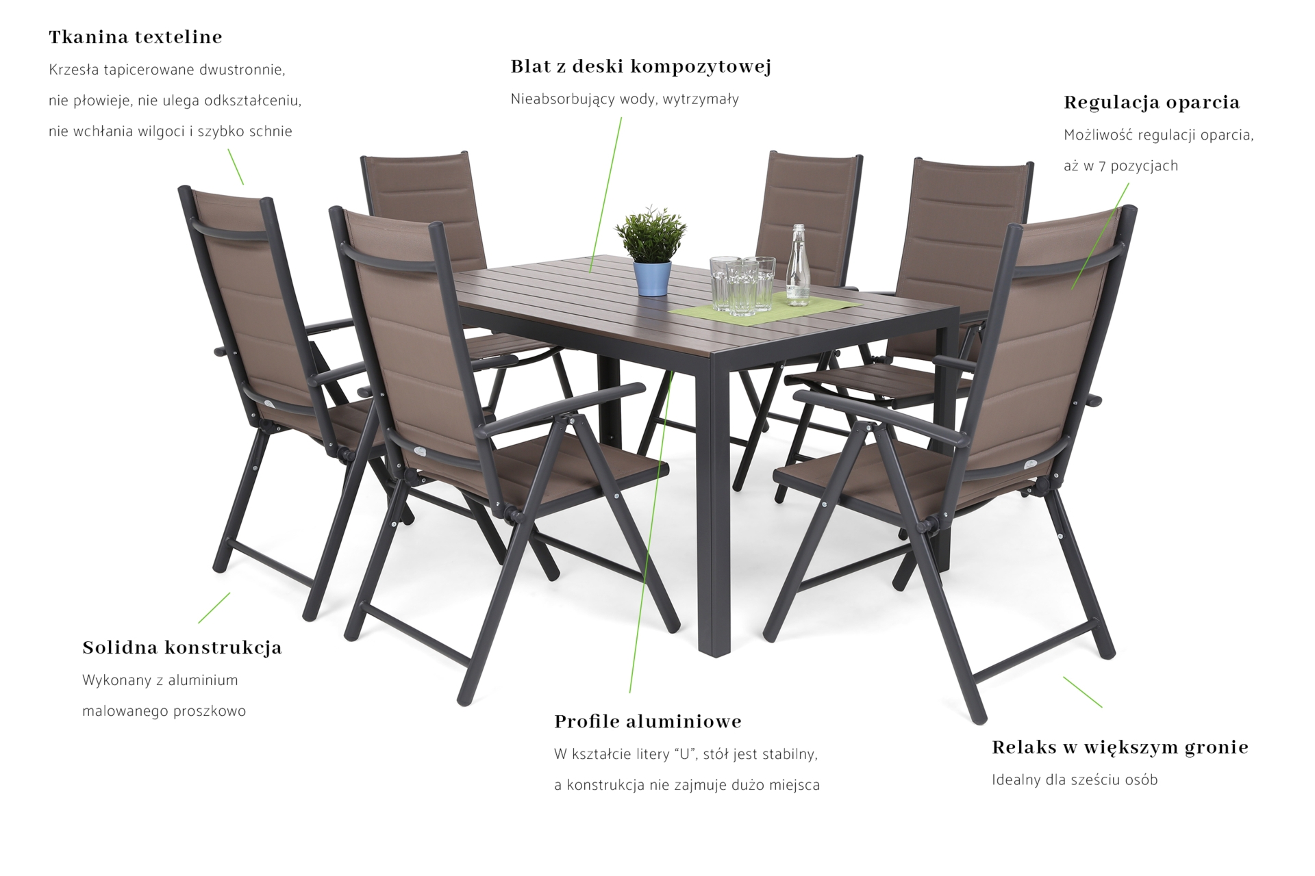 Meble ogrodowe aluminiowe Ibiza 150 cm Grey / Taupe 6+1