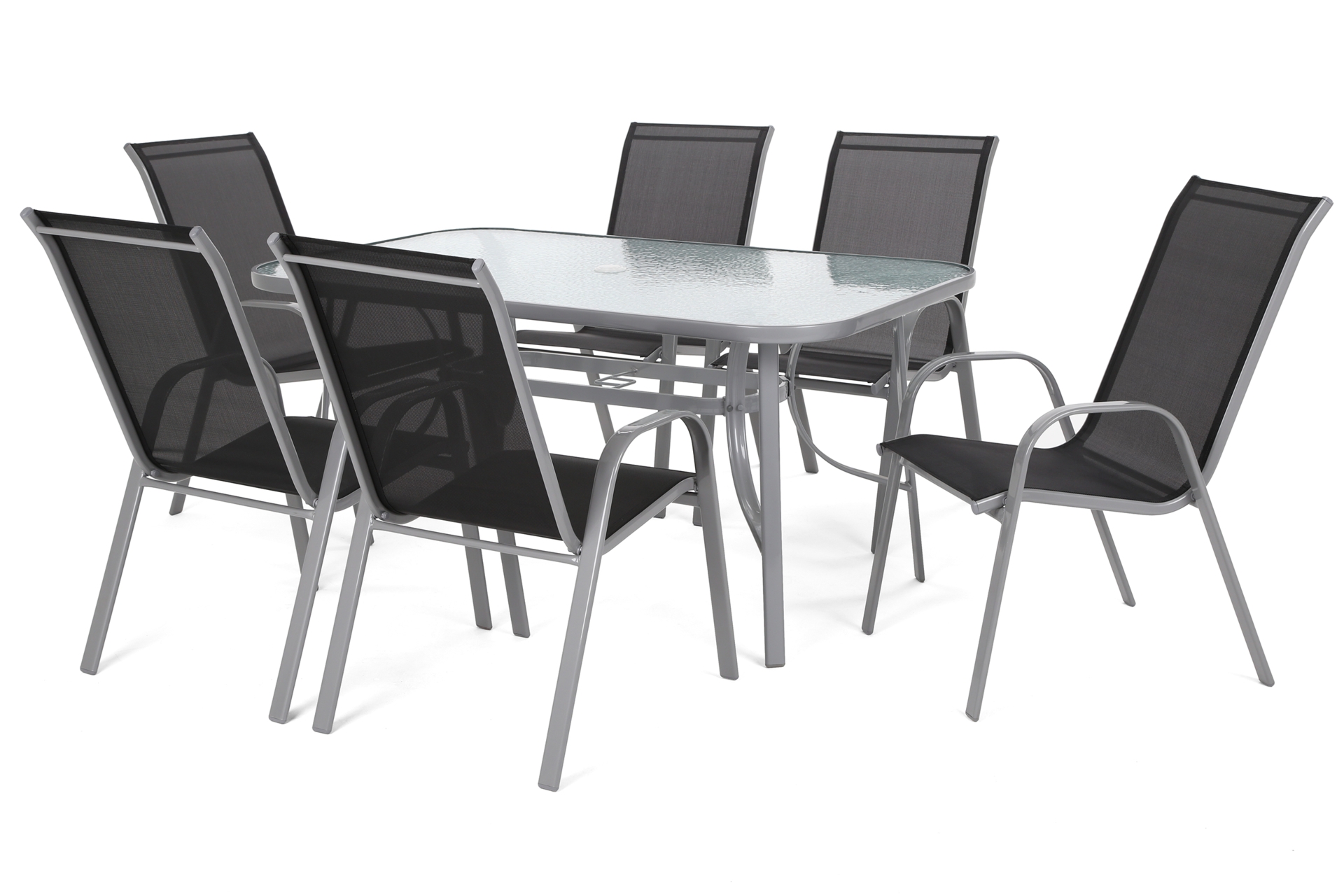 Meble ogrodowe metalowe Sevilla 150 cm Silver / Black 6+1 II. gatunek