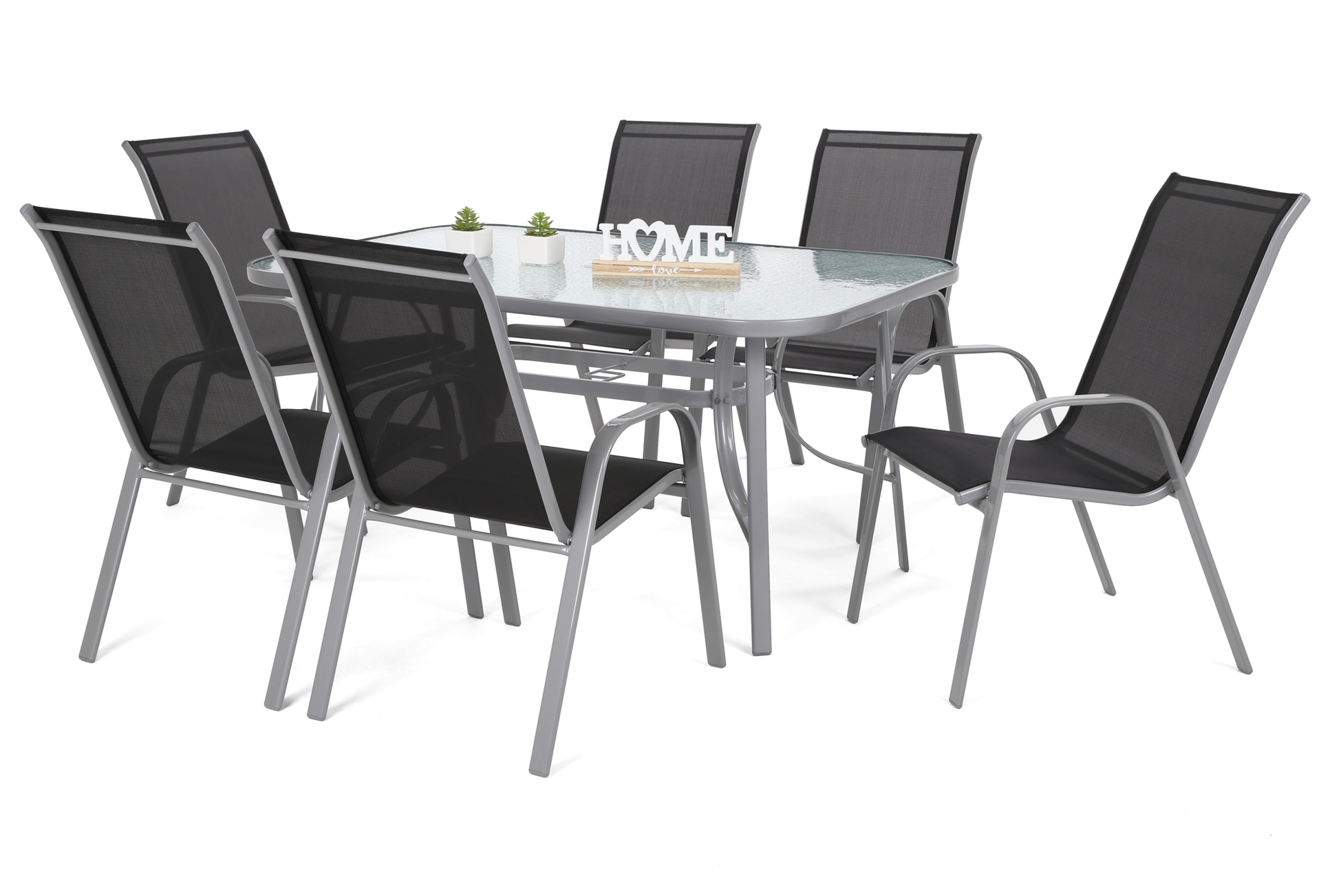 Meble ogrodowe metalowe Sevilla 150 cm Silver / Black 6+1 II. gatunek