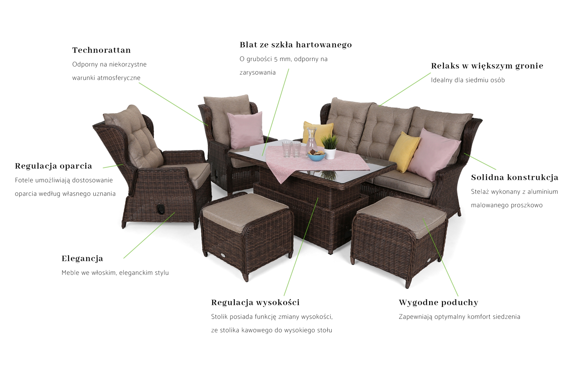 Meble ogrodowe technorattanowe Memfis Brown Mat / Brown Melange