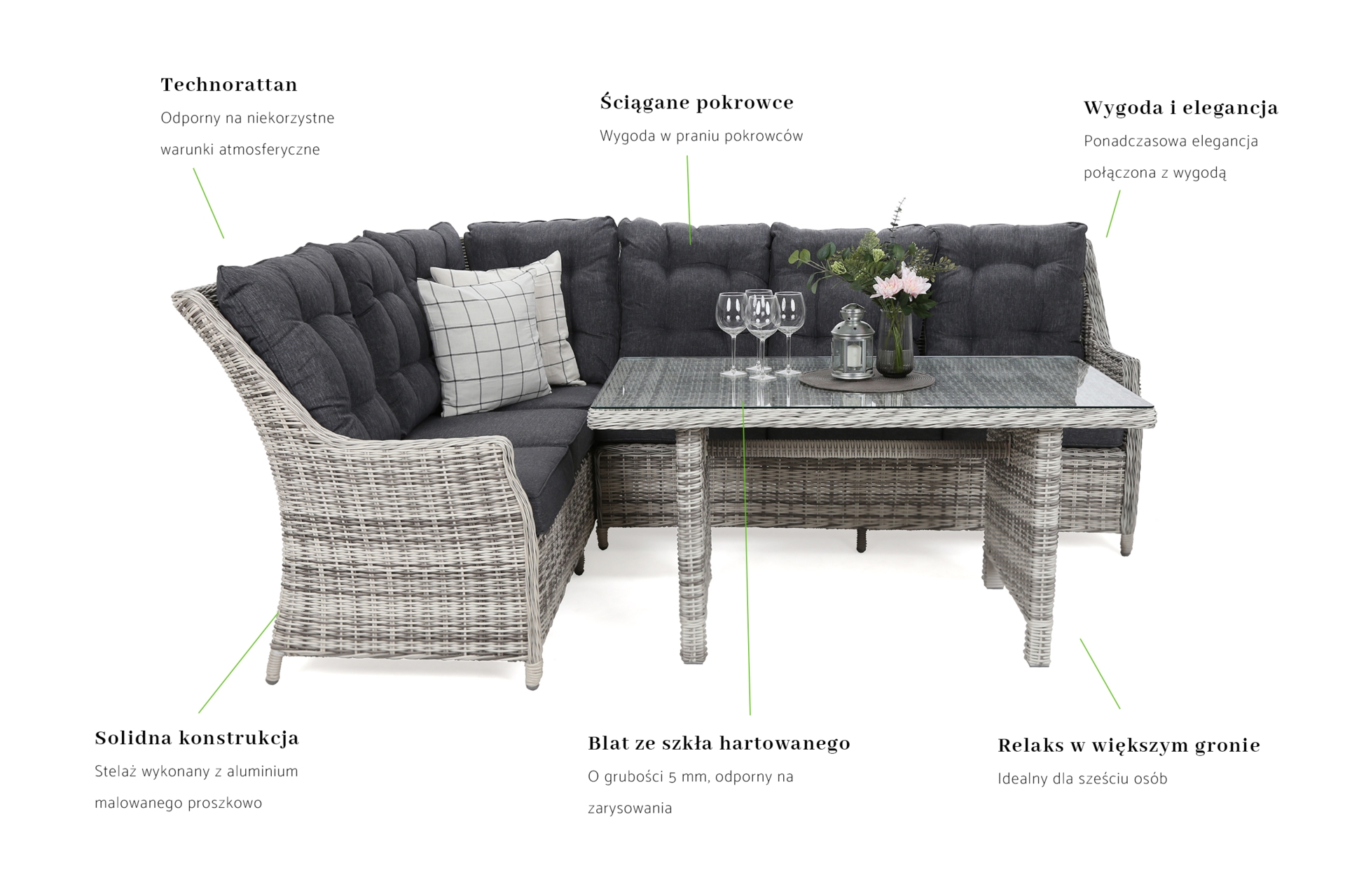 Narożnik technorattanowy lewy Alicante Light Grey / Grey Melange