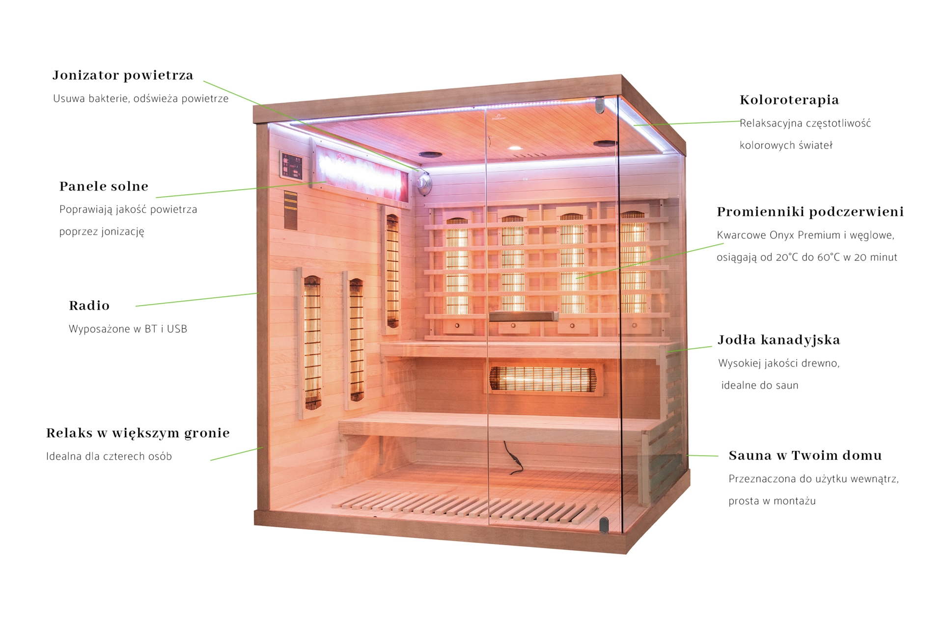 Sauna infrared narożna Nordum Pure 4-osobowa brązowa