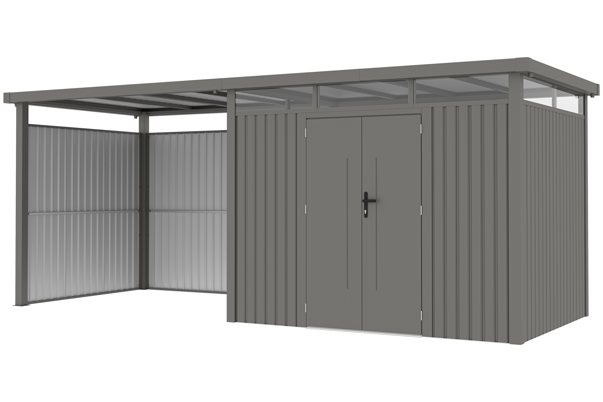 Domek narzędziowy Kopenhaga 569 x 230 cm Silver Grey z wiatą