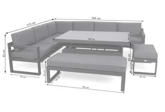 Narożne meble ogrodowe aluminiowe Neapol Grey / Grey Melange II. gatunek