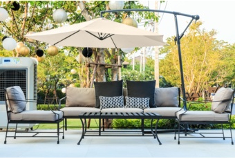 Parasol ogrodowy Malabo 300 cm Grey / Ecru z podstawą