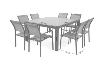 Meble ogrodowe aluminiowe Katania Square Grey / Window Grey 8+1