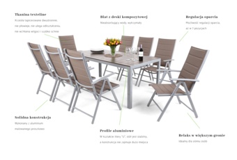 Meble ogrodowe aluminiowe Ibiza 185 cm Silver / Taupe 8+1