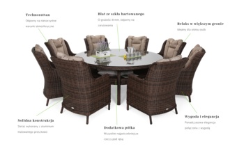 Meble ogrodowe technorattanowe Bristol Round Elegant 180 cm Brown Mat / Brown Melange 8+1