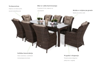 Meble ogrodowe technorattanowe Bristol 230 cm Brown Mat / Brown Melange 8+1