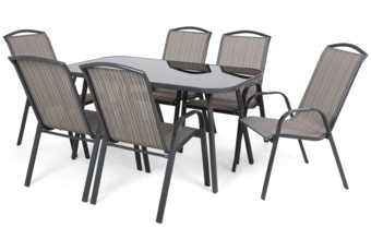 Meble ogrodowe metalowe Casablanca 145 cm Atlanta Grey / Beige Striped 6+1