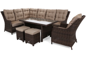 Narożny zestaw mebli ogrodowych lewy Alicante Brown Mat / Brown Melange z pufami